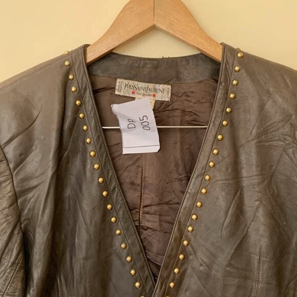 YSL Brown Leather Jacket with studded details and statement gold buttons - Picture 2 of 4